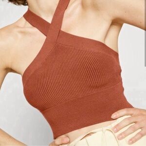 Abercrombie & Fitch Ribbed Halter Crop Top - Rust